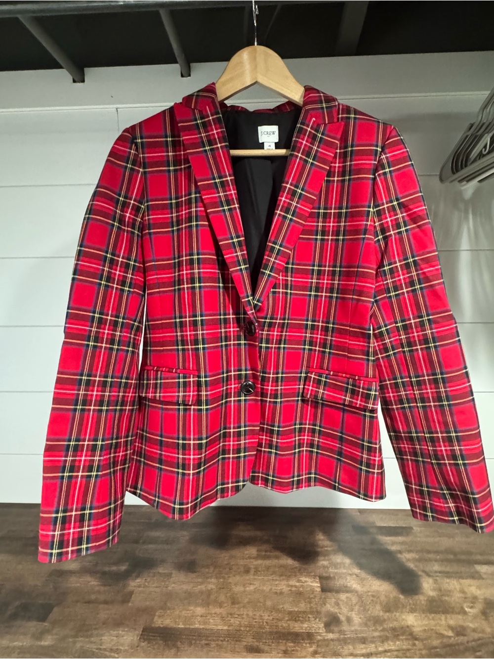 J. Crew Red Plaid Notch Lapel Blazer